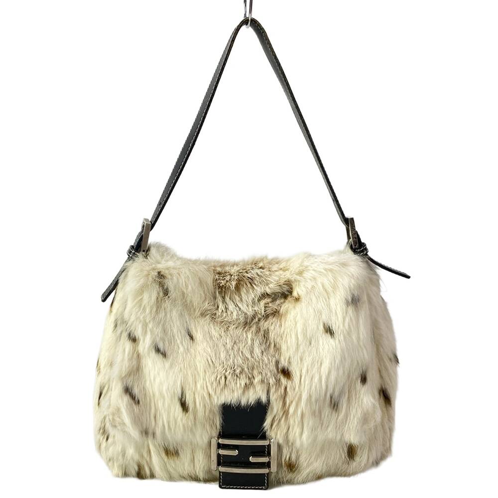 Fendi Mama Bucket Shoulder Bag 8BR001 Cream Dark Brown Fur Leather